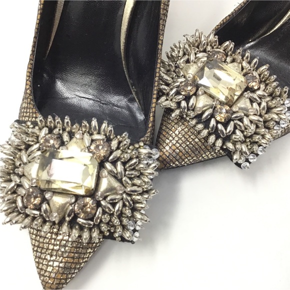 STRATEGIA GOLD HEELS WITH EMBELLISHED BUCKLE - Picture 4 of 7